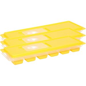 Set van 5x stuks trays met ijsklontjes/ijsblokjes vormpjes 12 vakjes kunststof rood met afsluitdeksel