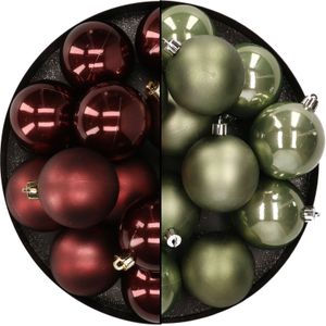 Kunststof kerstballen 6 cm - 24x st - mahonie bruin - groen