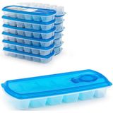 3x Ijsblokjes/ijsklontjes vormen met deksel blauw - 12 stuks - Ijsblokjes/ijsklontjes makers
