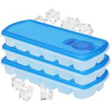 3x Ijsblokjes/ijsklontjes vormen met deksel blauw - 12 stuks - Ijsblokjes/ijsklontjes makers