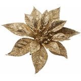 3x Kerstboomversiering bloem op clip gouden kerstster 18 cm - kerstfiguren - gouden kerstversieringen