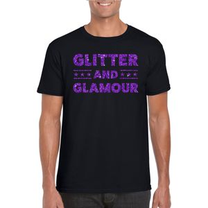 Toppers in concert Zwart Glitter and Glamour t-shirt met paarse glitter letters heren - VIP/glamour kleding