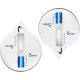 Zandloper - 2x - badkamer/douche timer - 5 minuten - wit/blauw - 6 x 12 cm