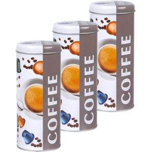 Concorde Koffie cups voorraadbus/bewaarblik - 3x - metaal - 18 x 8 cm - 1,2L