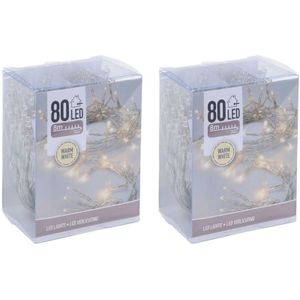 2x Kerstverlichting op batterij warm wit 80 lampjes - Feestverlichting