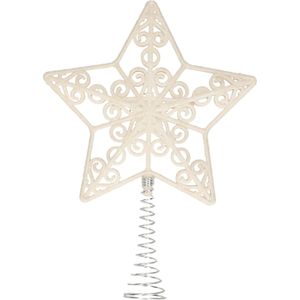 Kerstboom piek - open ster - kunststof - wit glitter - 20 cm