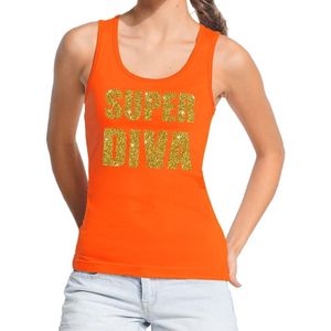 Super Diva glitter tekst tanktop / mouwloos shirt oranje dames - dames singlet Super Diva