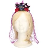 Halloween verkleed diadeem - sluier met bloemen - one size - lila paars - meisjes/dames