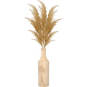 Decoratie pampasgras pluimen in houten vaas - naturel - 100 cm - Tafel bloemstukken