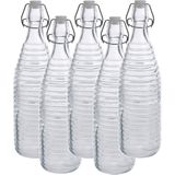 5x Glazen flessen transparant strepen met beugeldop 1000 ml - Keukenbenodigdheden - Woondecoratie - Tafel dekken - Koude dranken serveren/bewaren - Olie/azijn flessen - Decoratie flessen