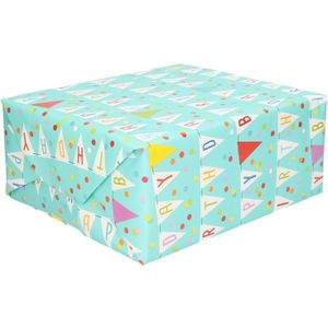 Blauw inpakpapier/cadeaupapier Happy Birthday 200 x 70 cm - Kadopapier/geschenkpapier