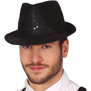 Guirca Glitter verkleed hoedje - zwart - verkleed accessoires - volwassenen/heren - met pailletten