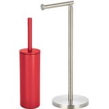 Spirella Badkamer accessoires set - WC-borstel/toiletrollen houder - metaal - rood/zilver - Luxe uitstraling