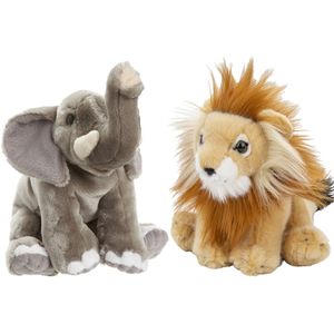 Nature Planet - Pluche knuffels set 2x - Leeuw en Olifant - 18 cm