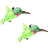 Set van 2x stuks groene pluche knuffel kolibrie vogel sleutelhanger 12 cm - Dieren cadeau knuffels/knuffeltjes voor kinderen