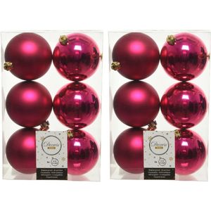 36x Bessen roze kunststof kerstballen 8 cm - Mat/glans - Onbreekbare plastic kerstballen - Kerstboomversiering bessen roze