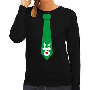Bellatio Decorations stropdas Kersttrui/sweater rendier - zwart - dames
