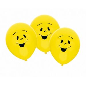 12x stuks gele Party ballonnen smiley emoticons thema - Verjaardag feestartikelen/versiering