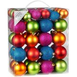 67x Gekleurde mix kunststof kerstballen pakket 3-4-6 cm - Kerstversiering/kerstboomversiering