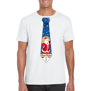 Foute Kerst t-shirt stropdas met kerstman print wit voor heren