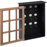 Atmosphera Sleutelkastje Classic Cabinet - mdf/glas - zwart/bruin - 30 x 40 cm - Voor 9 sleutels - staand of muur bevestiging