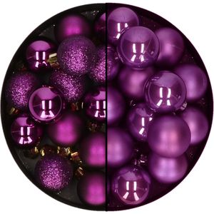 Kerstballen set - 30x stuks - 3 en 4 cm - paars - kunststof - boomversiering
