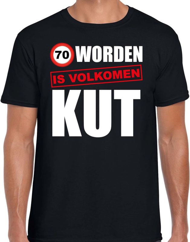 Verjaardag t-shirt 70 jaar - zeventig worden is volkomen kut - zwart - heren - zeventig jaar cadeau shirt