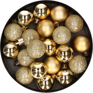 20x stuks kleine kunststof kerstballen goud 3 cm mat/glans/glitter - Onbreekbare plastic kerstballen - Kerstversiering
