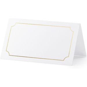 PartyDeco naamkaartjes/plaatskaartjes Lijstje - Bruiloft - wit/goud - 10x stuks - 10 x 6 cm