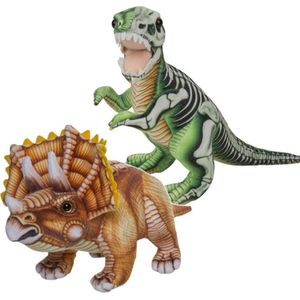 Speelgoed set van 2x Pluche Dino Knuffels T-Rex en Triceratops van Ongeveer 30 cm