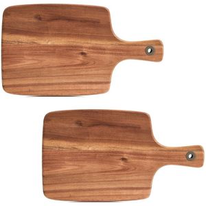 2x Rechthoekige acacia houten snijplanken met handvat 32 cm - Zeller - Keukenbenodigdheden - Kookbenodigdheden - Snijplanken/serveerplanken - Houten serveerborden - Snijplanken van hout