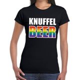 Knuffel beer gay pride t-shirt zwart met regenboog tekst voor dames -  Gay pride/LGBT kleding
