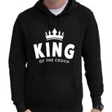 Fun King of the couch hoodie zwart voor heren - Fun tekst bankhangen/chillen hooded sweater