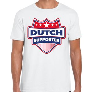 Dutch supporter schild t-shirt wit voor heren - Nederland landen t-shirt / kleding - EK / WK / Olympische spelen outfit