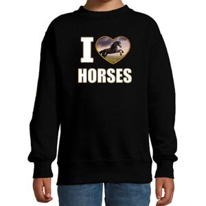 I love horses sweater met dieren foto van een zwart paard zwart voor kinderen - cadeau trui paarden liefhebber - kinderkleding / kleding