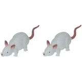 Set van 2x stuks witte rubberen nep rat 11 cm - Kunststof dieren - Ratten