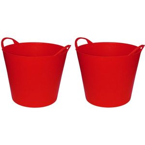 Set van 2x stuks flexibele emmers/wasmanden rood - 20 liter - Opbergmanden