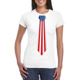 Wit t-shirt met Amerikaanse vlag stropdas dames -  Amerika supporter