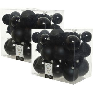 52x stuks kunststof kerstballen zwart 6-8-10 cm - Onbreekbare plastic kerstballen