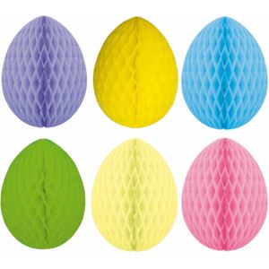 6x stuks hangende gekleurde paaseieren van papier 10 cm - Paas/pasen thema decoraties/versieringen - Honeycombs