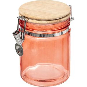 Voorraadbus/voorraadpot 0,75L glas koraal oranje met bamboe deksel en beugelsluiting - 750 ml - Voorraadpotten met luchtdichte sluiting