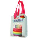 Set van 12x stuks papieren verjaardag giftbags/cadeau tasjes Happy Birthday 11 x 14 x 6 cm - cadeau tassen