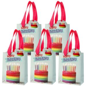 Set van 12x stuks papieren verjaardag giftbags/cadeau tasjes Happy Birthday 11 x 14 x 6 cm - cadeau tassen