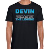 Naam cadeau Devin - The man, The myth the legend t-shirt  zwart voor heren - Cadeau shirt voor o.a verjaardag/ vaderdag/ pensioen/ geslaagd/ bedankt