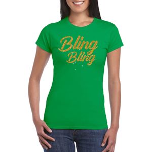 Bellatio Decorations Glitter glamour feest t-shirt dames - bling bling goud - groen