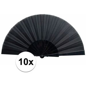 10 stuks Spaanse handwaaiers zwart 23 x 43 cm - Verkoeling - Waaiers voor warmte dagen