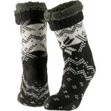 Zwart/witte gevoerde huissokken/slofsokken voor heren - Maat 42-47 - Extra warme sokken voor de winter - Warme voeten