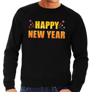 Oud en nieuw sweater/ trui Happy new year zwart heren - Nieuwjaarsborrel kleding