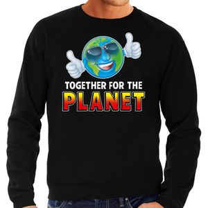 Funny emoticon sweater Together for the planet zwart voor heren - Fun / cadeau trui