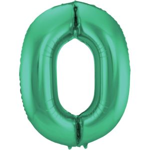Folat Folie cijfer ballon - 86 cm groen - cijfer 0 - verjaardag leeftijd